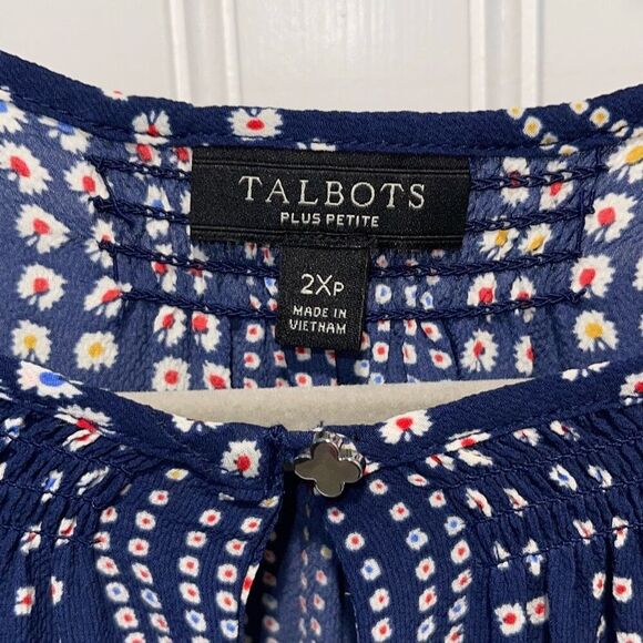 Talbots FLORAL STRIPE TOP Blouse Size 2Xp Navy  EUC - Picture 6 of 9